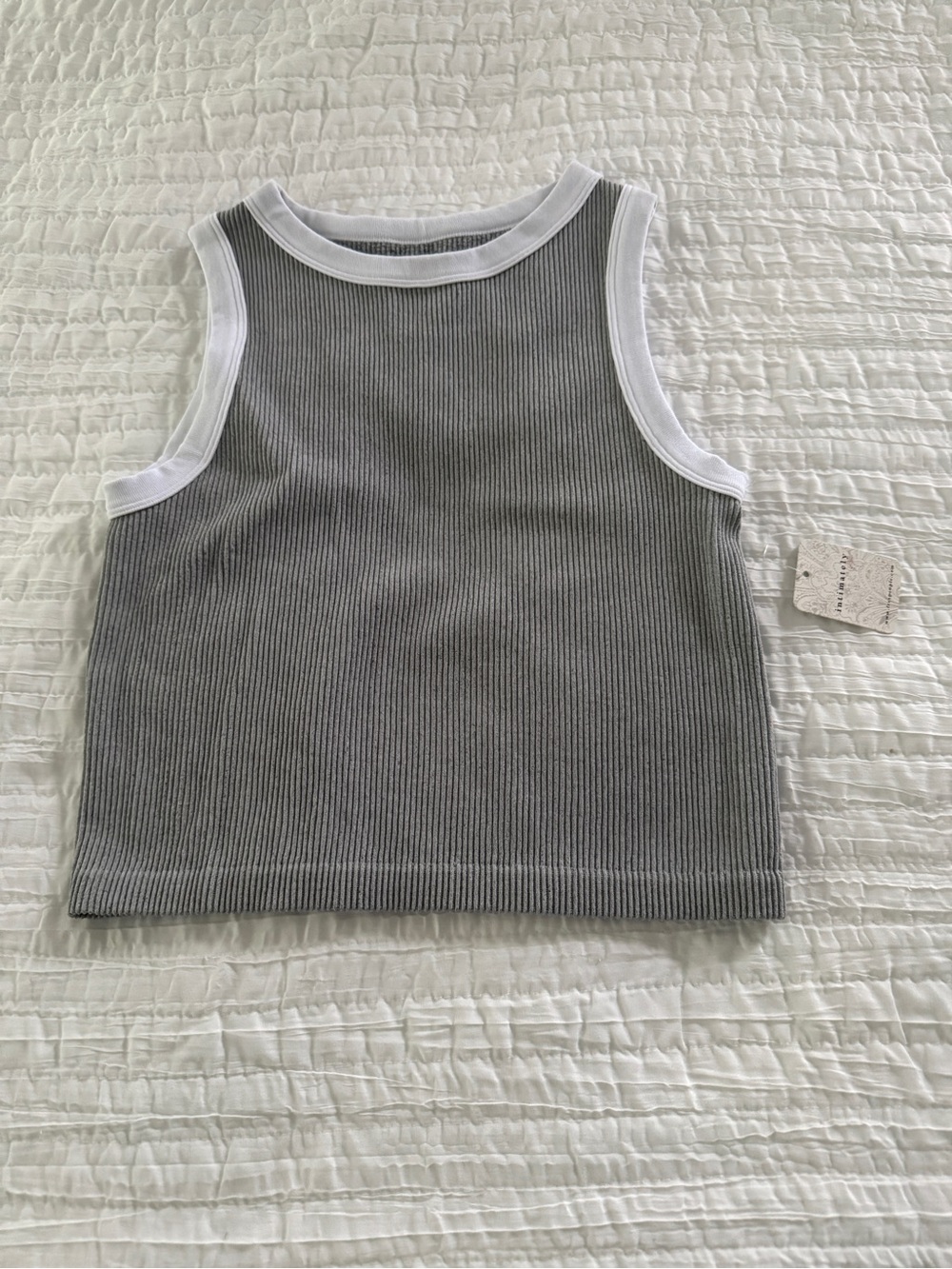 Intamately by Free People Gray white trimmed stretchy top ( M/L) - NEW